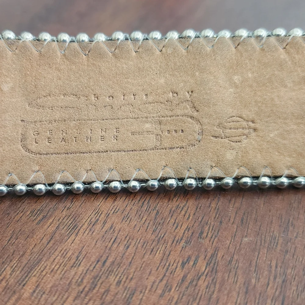 Vintage BB Simon Silver Metal And Leather‎ Belt Crystals And Chains